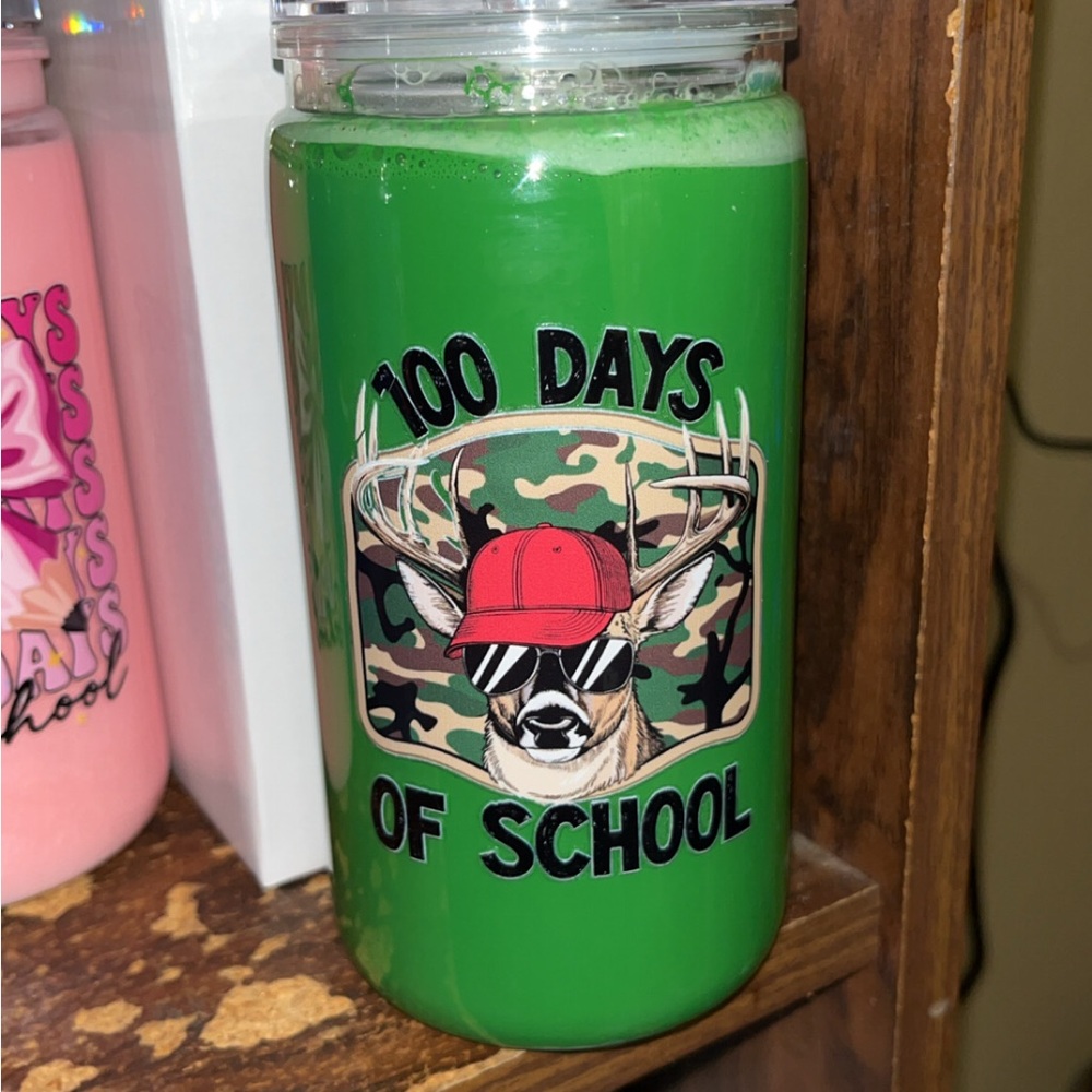 100 Days of School Green Deer Travel Tumbler
